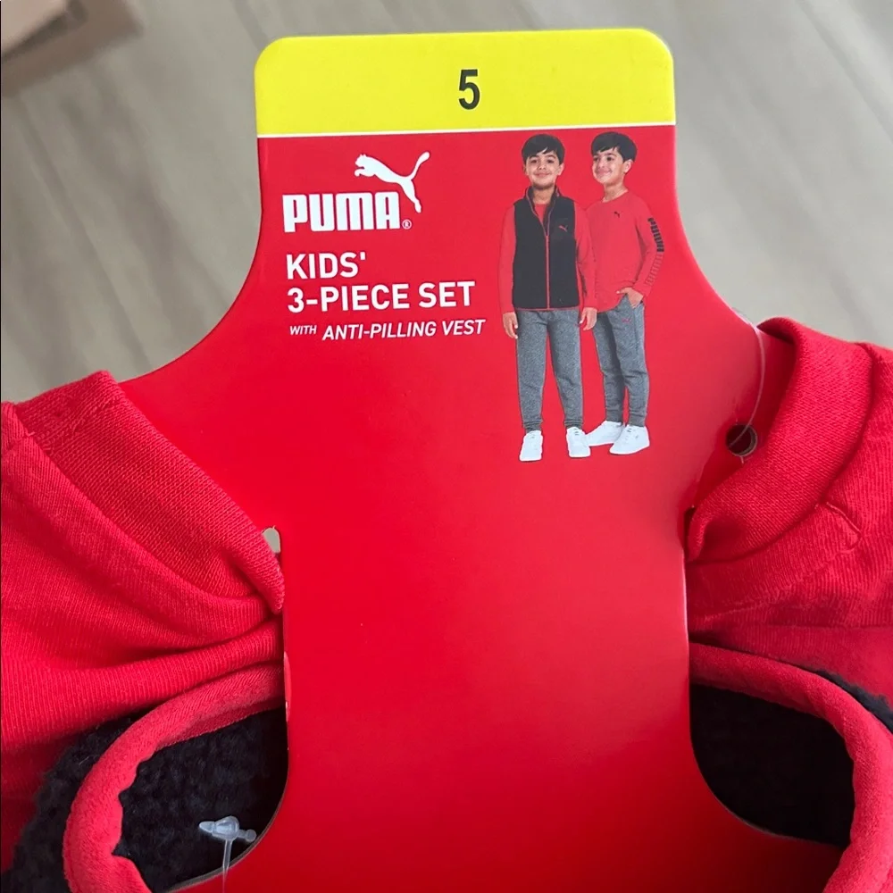 NWT Puma Red and Black Kids' Set with Gray Fleece Pants Size 5 - Picture 5 of 5